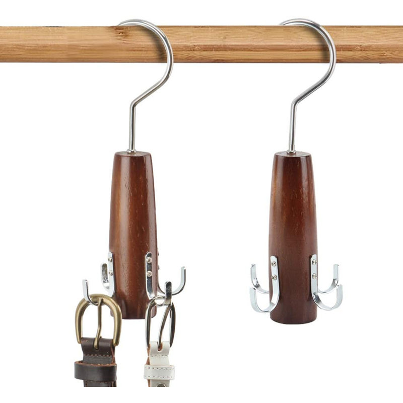Rebrilliant Walnut Wooden Belt Hanger 2 Pack, Smooth Finish Solid Wood